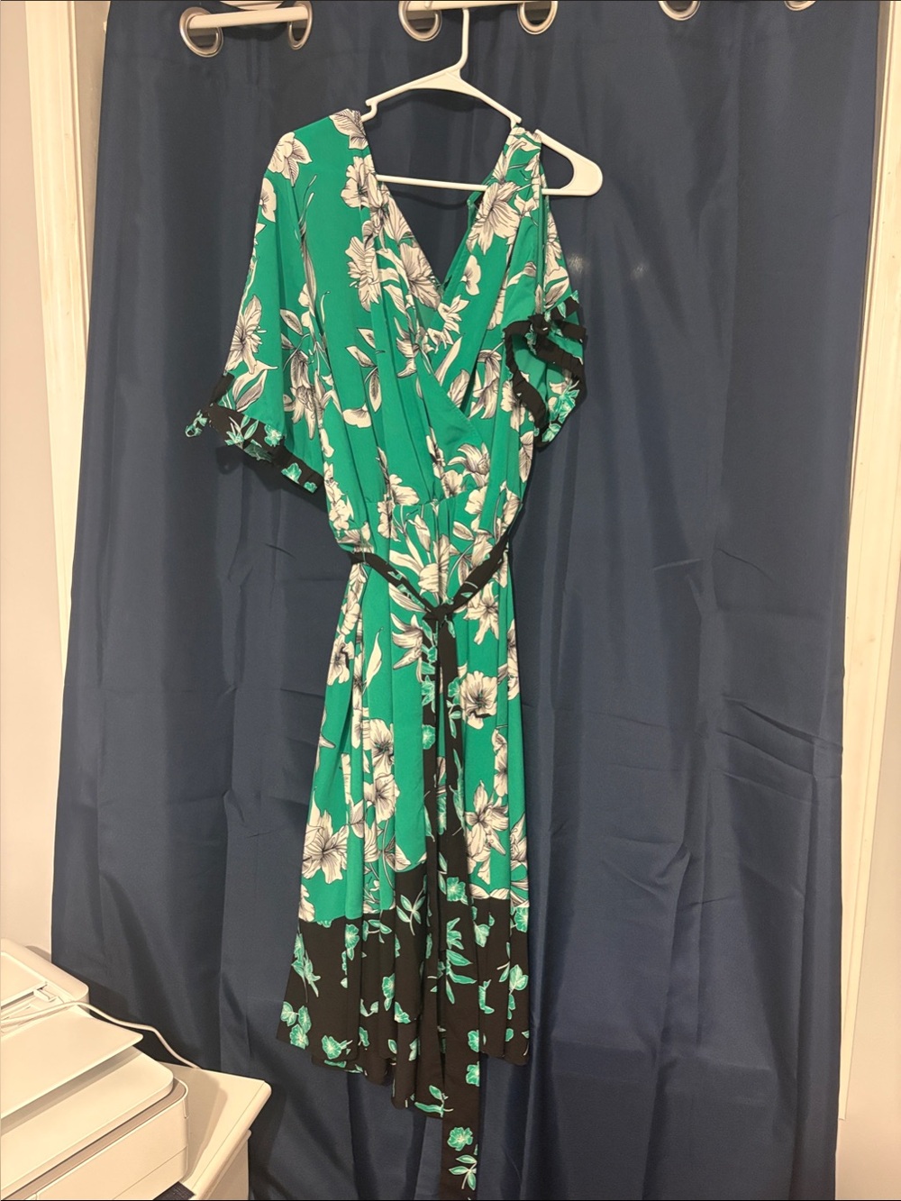 Lane Bryant Green Floral Wrap Midi Dress with Black Trim